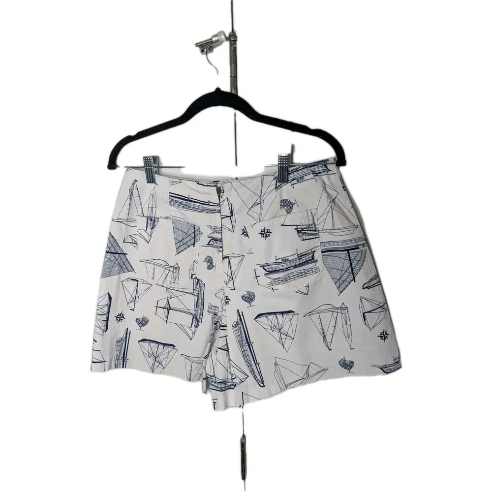 Tory Burch Adrift Nautical Sailboat Shorts Womens  Lace Up Sailor Graphic 28